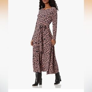Anne Klein Leopard Print Long Sleeve Midi Dress